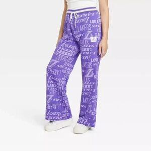 XS LA lakers purple logo lightweight sweat pants NBA drawstring
